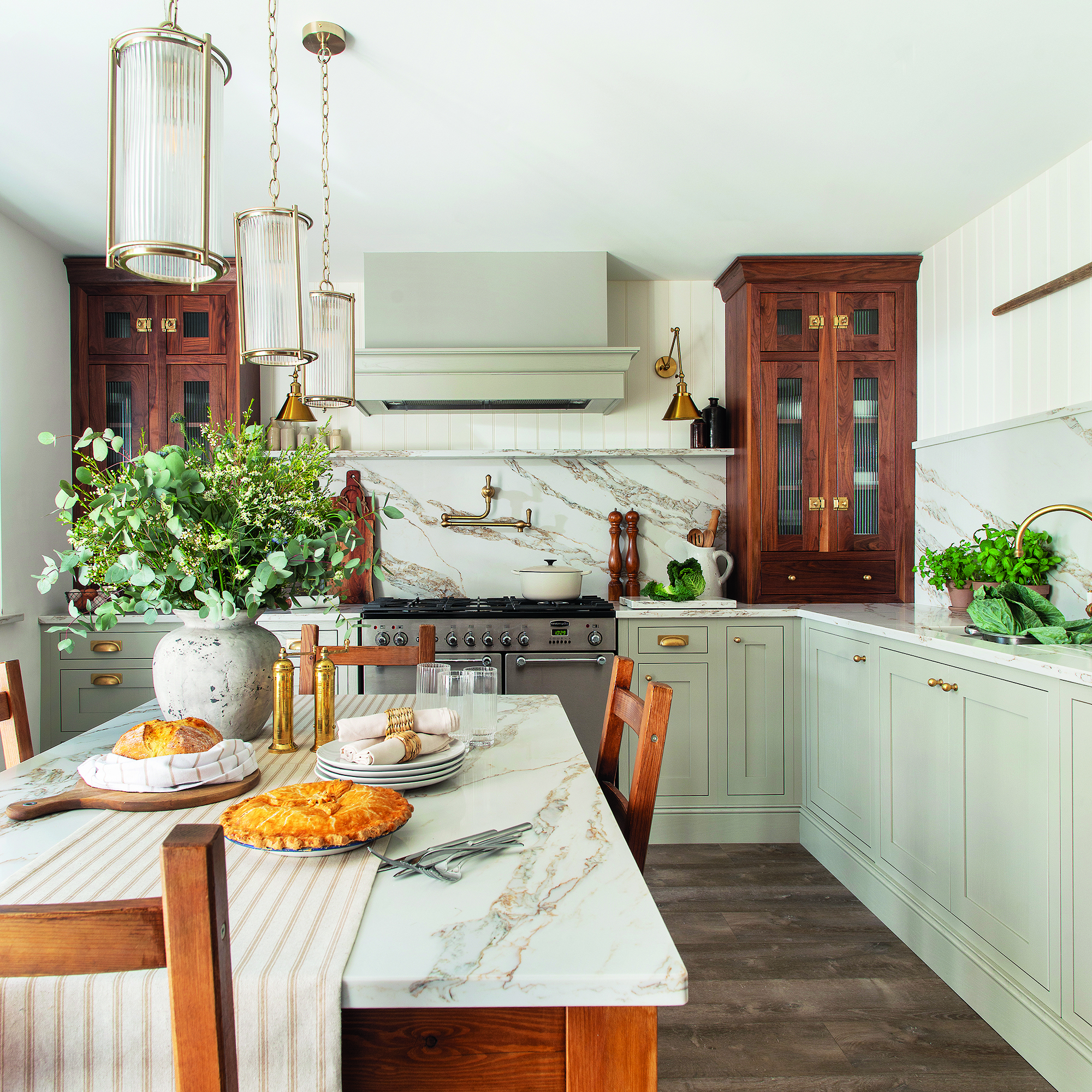Kitchen with wooden dresser units