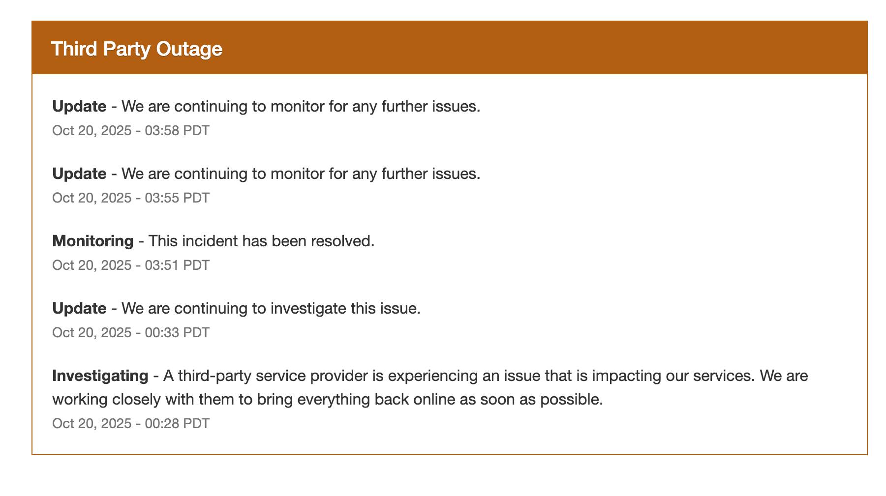 Chime status page