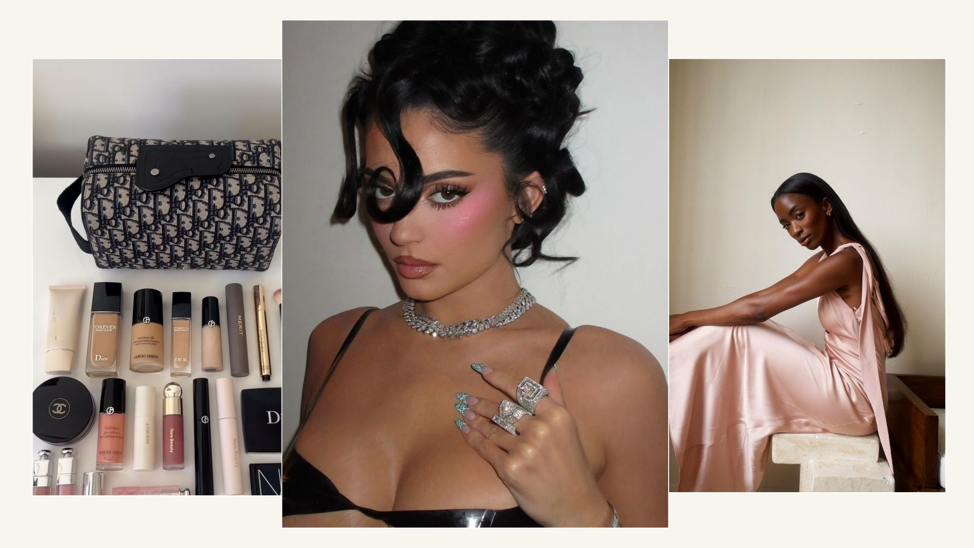 A collage featuring various makeup imagery, courtesy of @kyliejenner; @_livmadeline; @leatngu