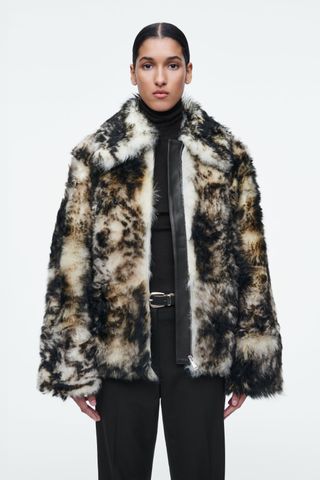 COS, LEOPARD-EFFECT SHEARLING JACKET