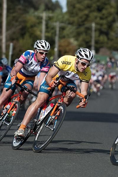 Nathan Haas leads Genesys Wealth Advisers teammate Nic Sanderson into a corner.