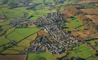 aerial view of village of houses