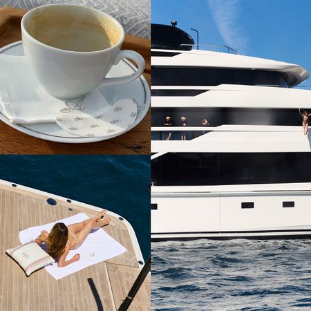 A collage of photos taken on the Alo yacht in St. Tropez.