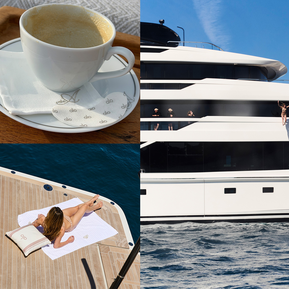 A collage of photos taken on the Alo yacht in St. Tropez.