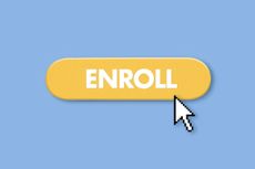 Enroll button on blue background with mouse cursor