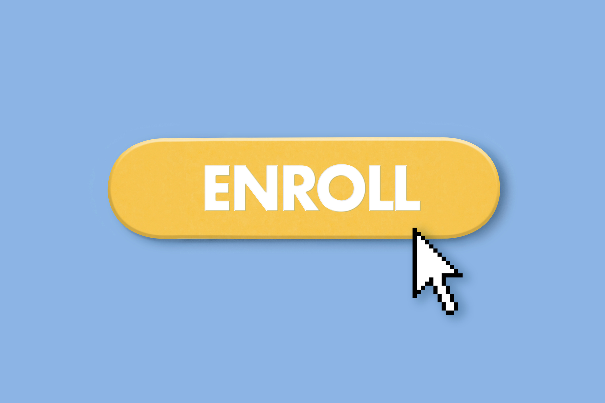 Enroll button on blue background with mouse cursor