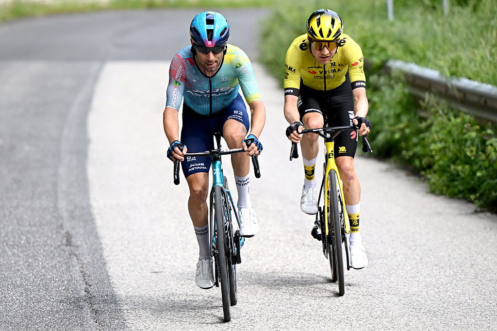 ) Diego Ulissi of Italy and Team XDS Astana and Wilco Kelderman of Netherlands and Team Visma | Lease a Bike compete in the breakaway during the 108th Giro d'Italia 2025, Stage 8 a 197km stage from Giulianova to Castelraimondo / #UCIWT / on May 17, 2025 in Castelraimondo, Italy. (Photo by Dario Belingheri/Getty Images) 108th Giro d'Italia 2025 - Stage 8