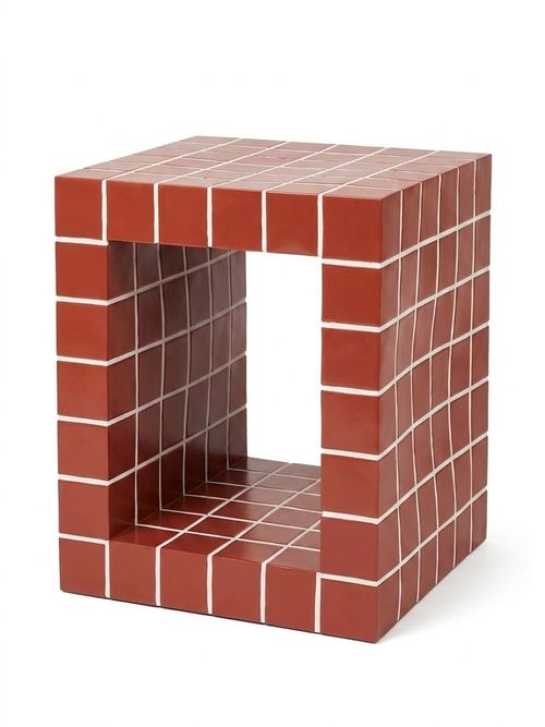 Burgundy Tile Effect Resin Side Table