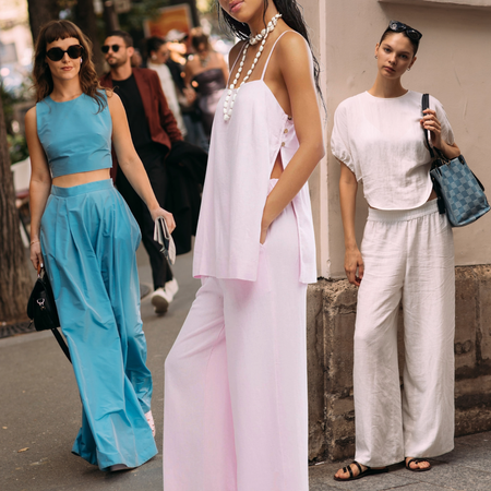collage of fashion week attendees wearing matching sets and models wearing matching sets from Free People and Nordstrom 