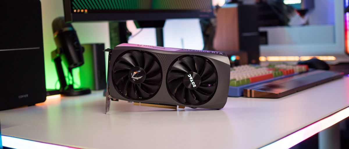 Front view of Zotac GeForce RTX 4060 Ti Twin Edge on a table