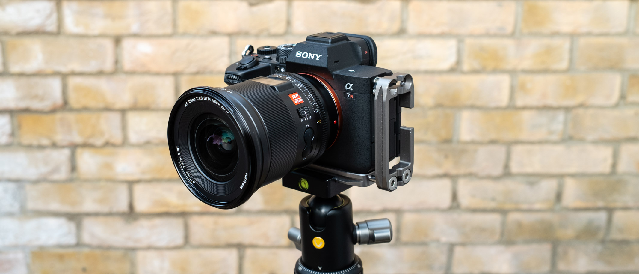 Viltrox AF 16mm f/1.8 FE attached to a camera on a tripod