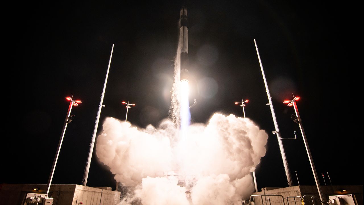 A Rocket Lab Electron rocket launches three satellites for the company HawkEye 360 on Jan. 24, 2023 from NASA&rsquo;s Wallops Flight Facility in Virginia. The mission, called &ldquo;Virginia Is for Launch Lovers,&rdquo; was Rocket Lab&rsquo;s first-ever liftoff from U.S. soil.