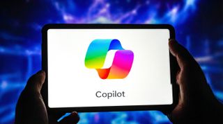 Image of a table with the Microsoft Copilot logo on the display