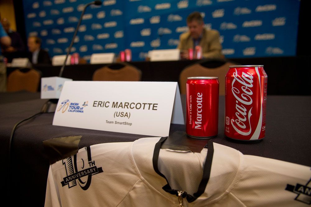 Eric Marcotte (SmartStop) had some special beverages ready to go for todays press conference.
