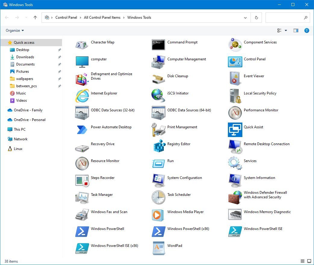 Windows Tools items