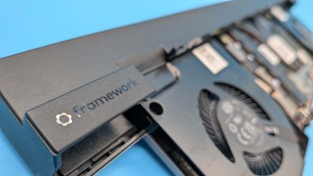 Framework 16 gaming laptop with the RTX 5070 mobile GPU upgrade module