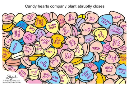 Editorial cartoon U.S. Necco candy company closes candy hearts