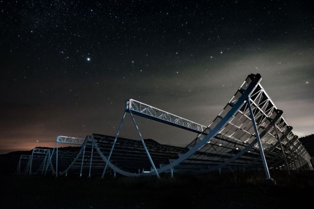 The Canadian Hydrogen Intensity Mapping Experiment (CHIME) radio telescope in Okanagan Falls, Canada.