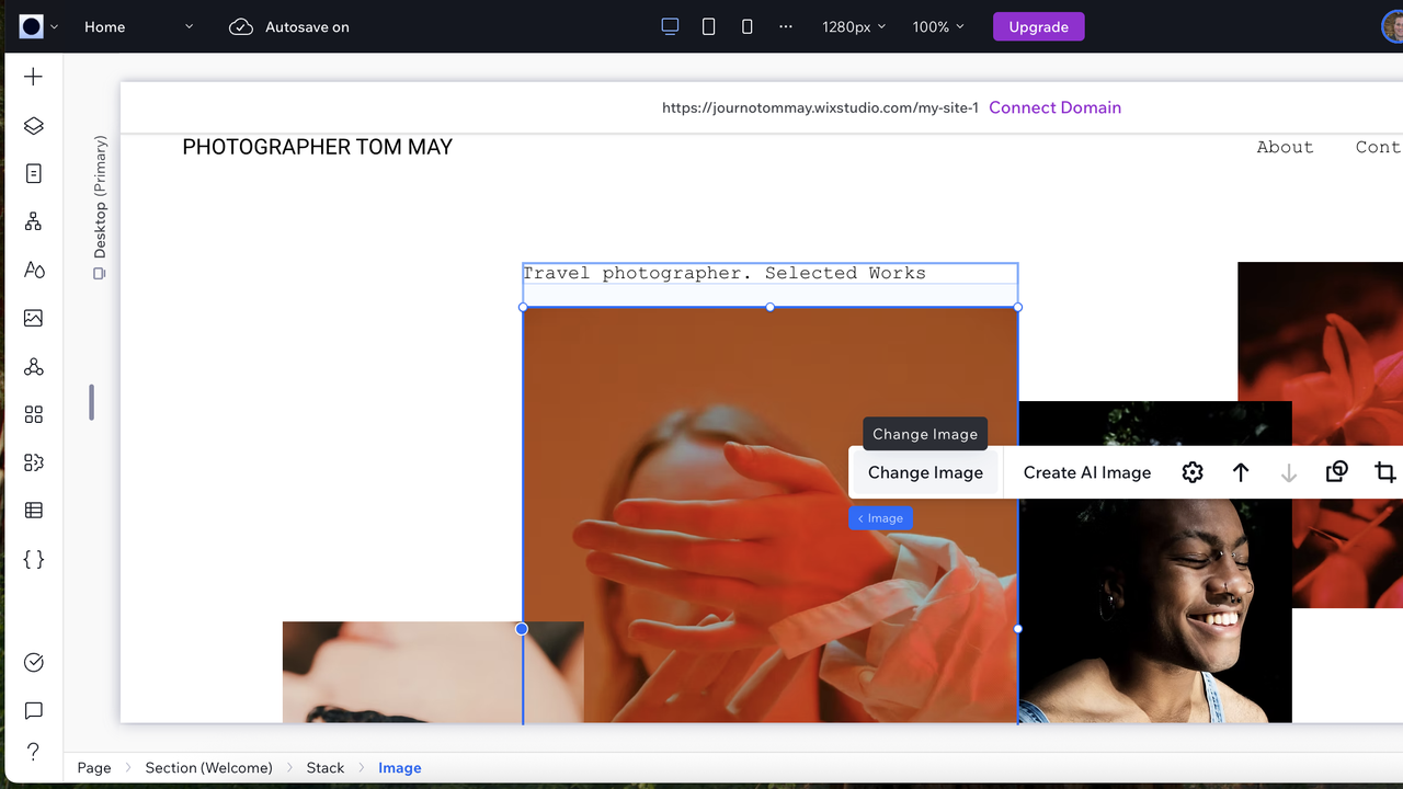 Adding images of travel photography to Wix template