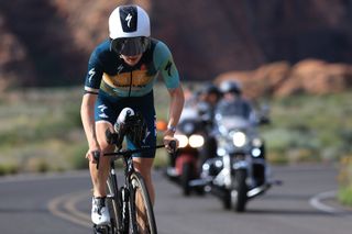 Paula Findlay competes in the bike segment of the 2024 Intermountain Health IRONMAN 703 North American Championship on May 04 2024 in St George Utah