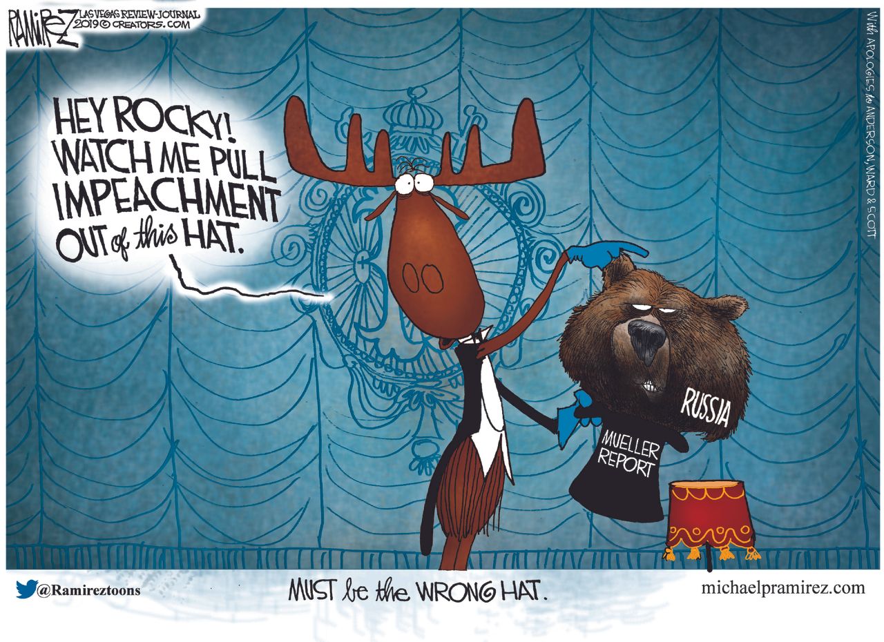 Political Cartoon U.S. Democrats Rocky Russia Mueller report impeachment Trump