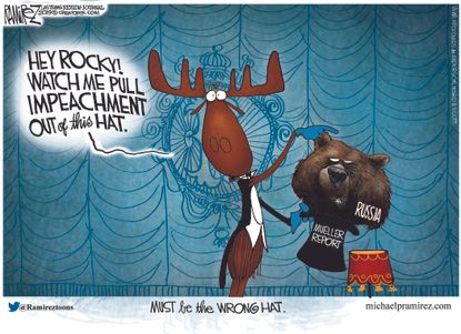 Political Cartoon U.S. Democrats Rocky Russia Mueller report impeachment Trump