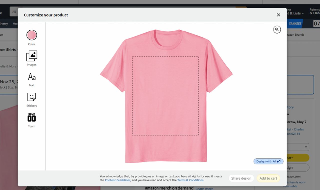Amazon Custom T-Shirt screenshot.