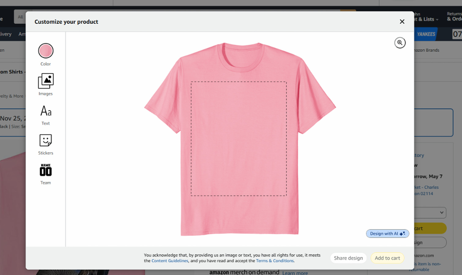 Amazon Custom T-Shirt screenshot.