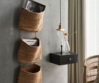 set of three hanging storage baskets