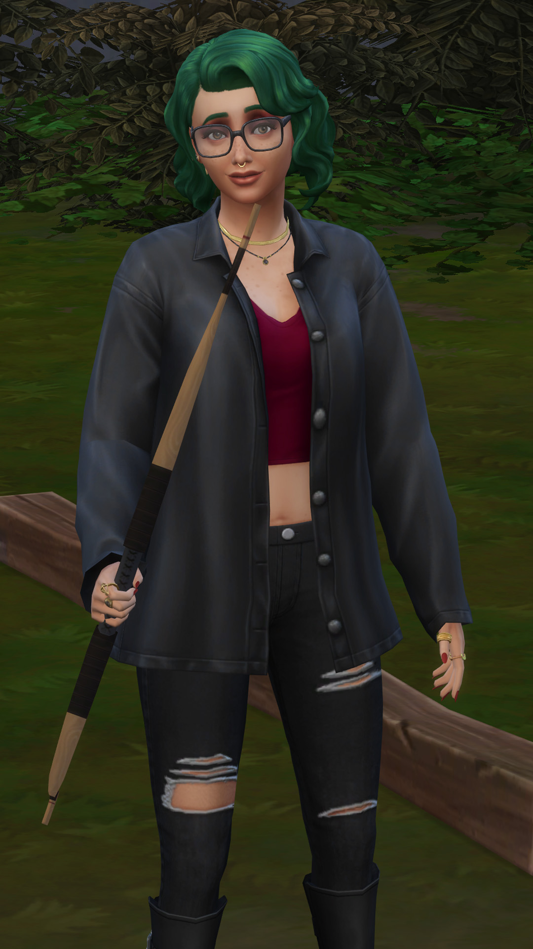 A Sim in the Sims 4 Adventure Awaits holding a bow and arrow