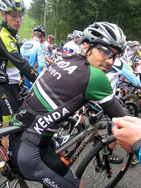 Mike Broderick on the start line in Champery, Switzerland.