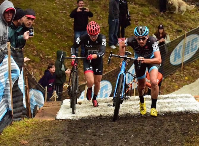 Jamey Driscoll (Raleigh Clement) and Cody Kaiser (Lange Twins/Specialized) leading the chase behind Powers