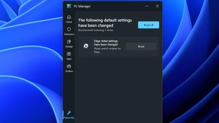 Microsoft PC Manager app recommending reverting to Bing with Edge