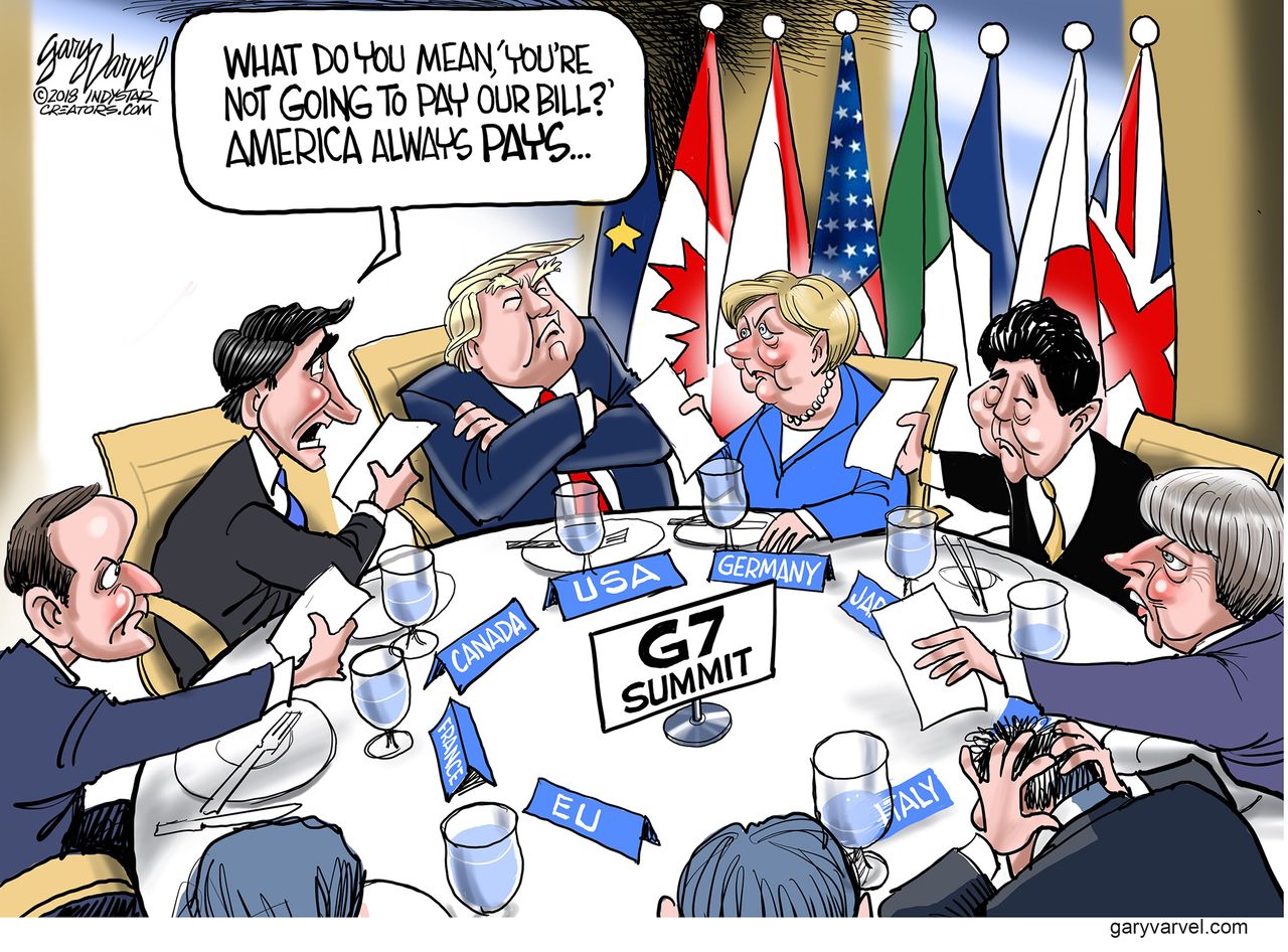 Political cartoon World G7 summit Trump Trudeau Canada economics