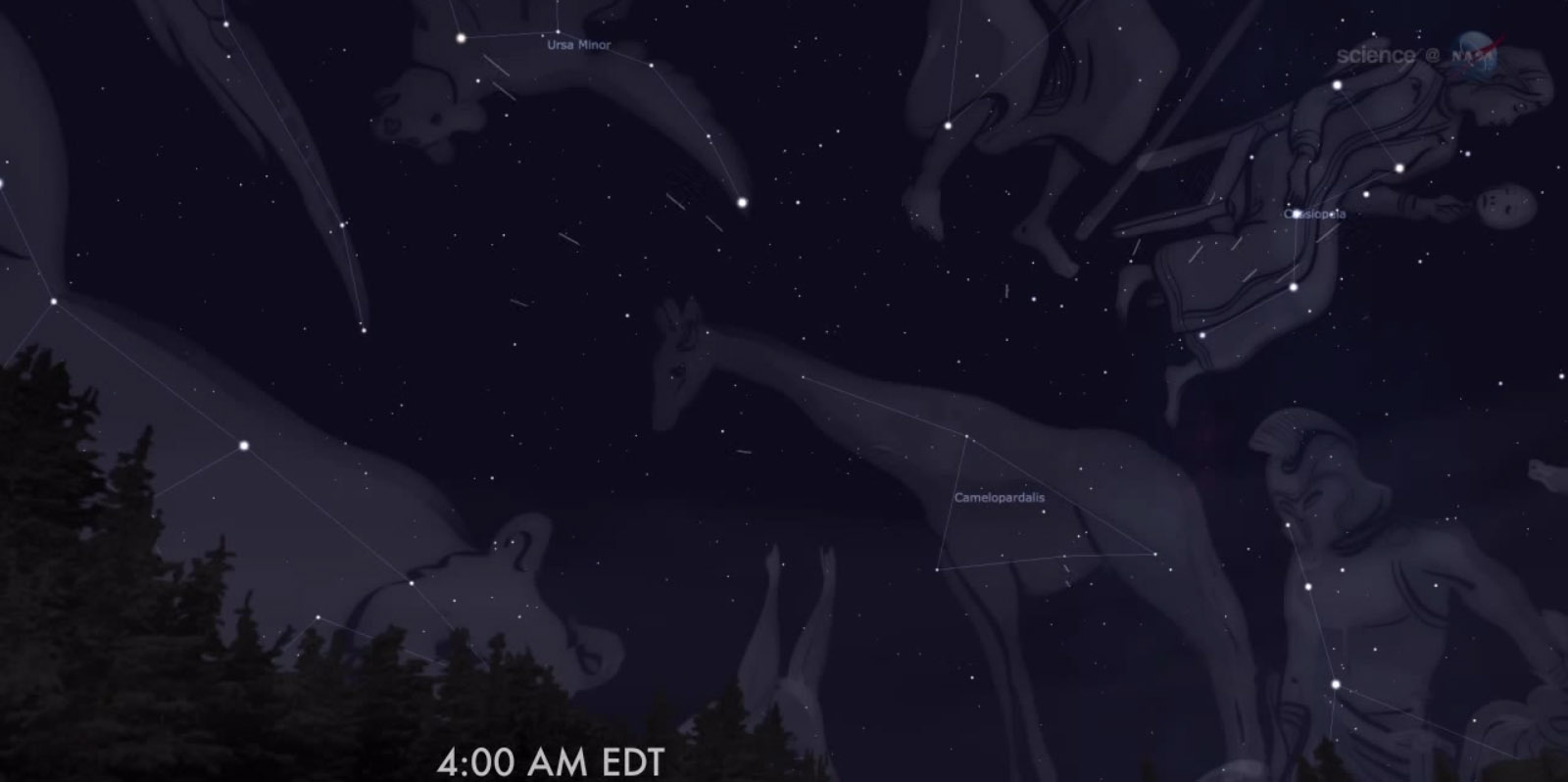 A new meteor shower, the Camelopardalids, will make their first night sky appearance on May 23 and 24, 2014. Created by the Comet 209P/LINEAR, the meteors will appear to radiate out from the constellation Camelopardalis (Camel Leopard, or Giraffe).