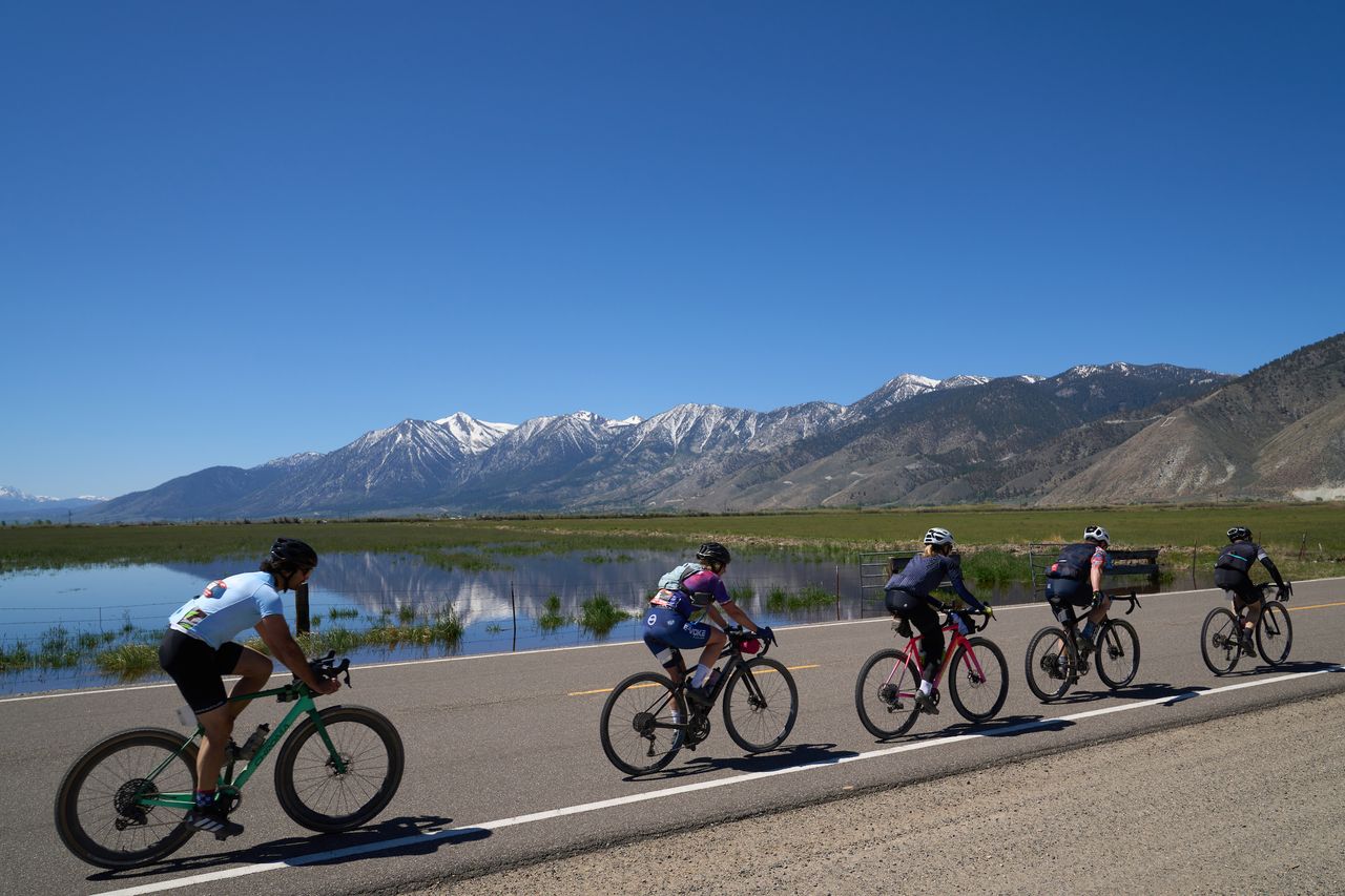 Smooth pavement with a view of the eastern Sierra was a welcome break following the first timed section in the 2022 Stetina's Paydirt gravel race
