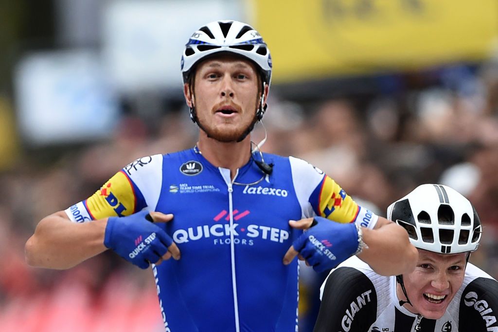 Matteo Trentin winning his final race with the Quick-Step team