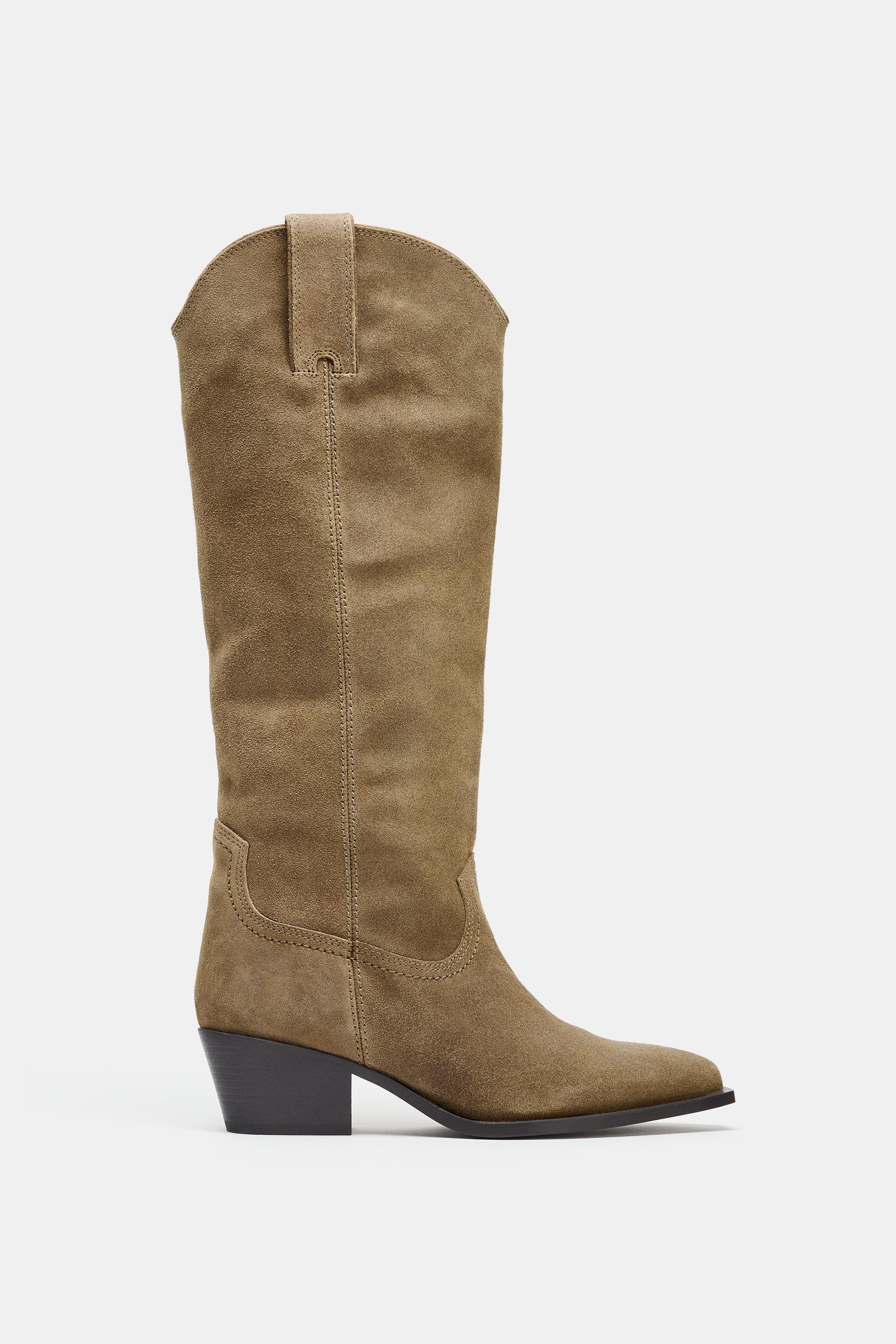 Split Leather High-Heeled Boots