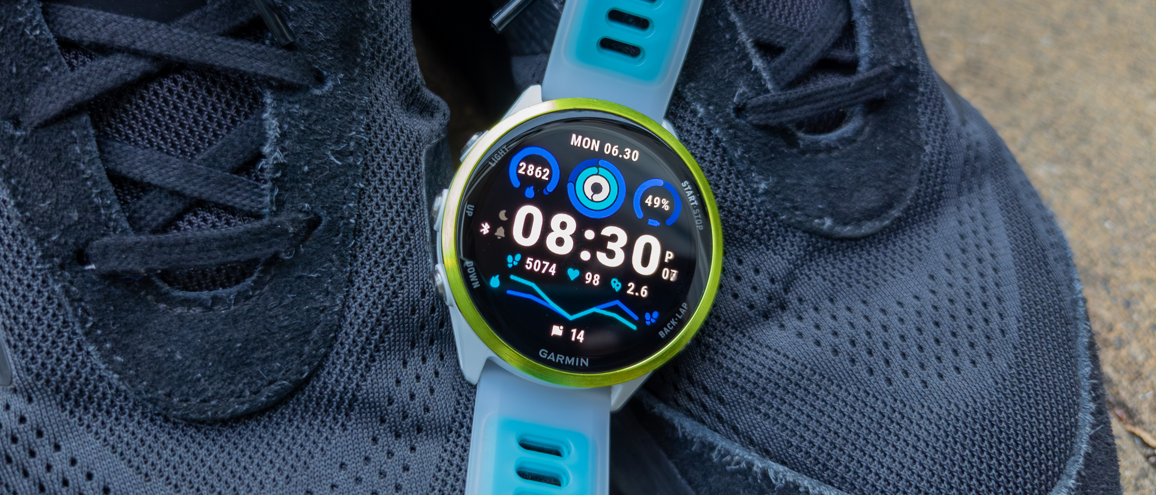 Garmin Forerunner 570 on black shoes