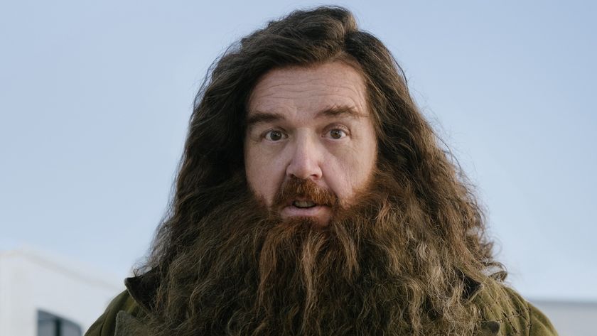 Nick Frost set photo as Rubeus Hagrid in Harry Potter TV show