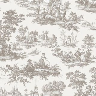 gray and white toile wallpaper with classical design
