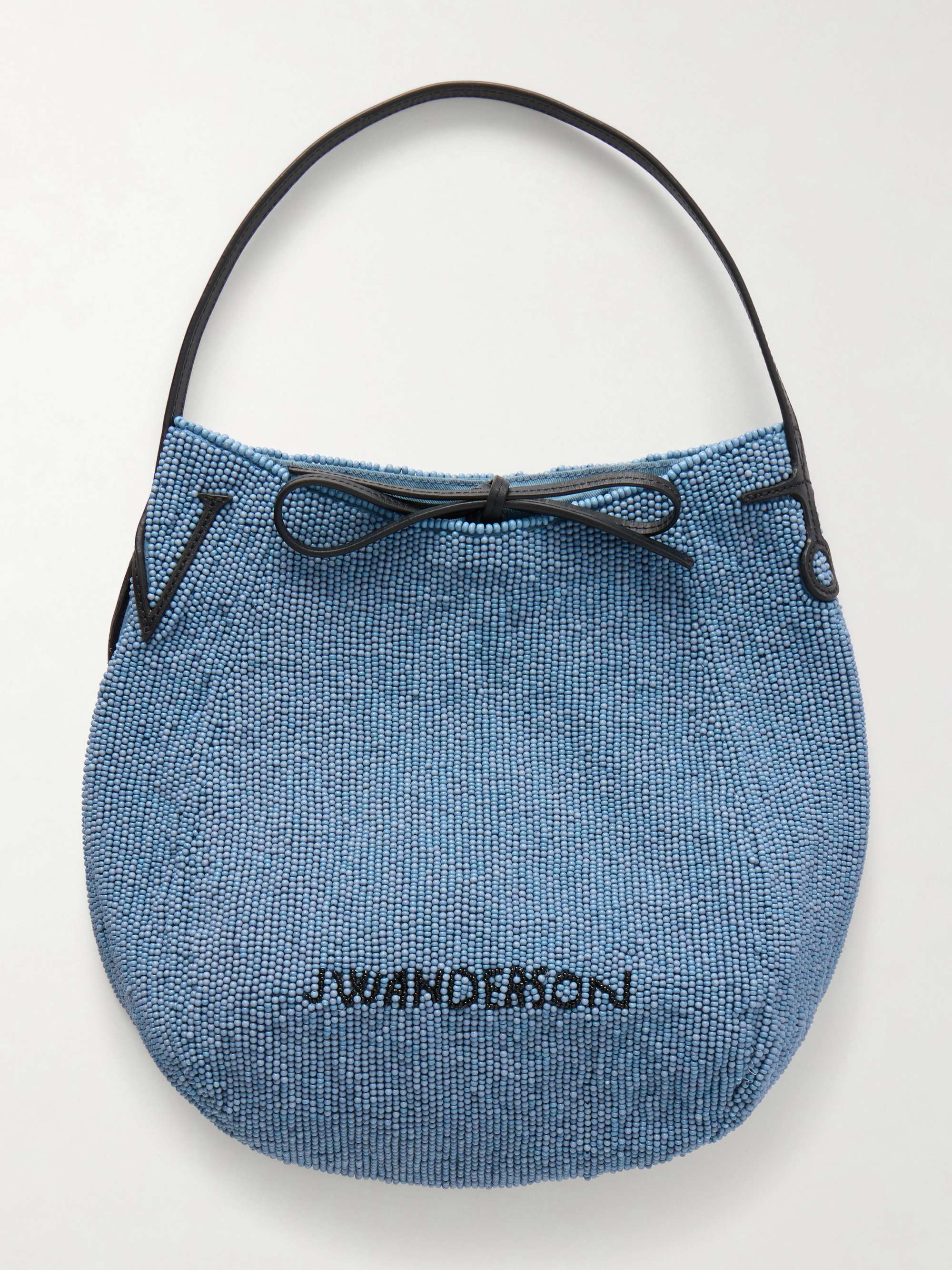 Bead-Embellished Leather-Trimmed Canvas Tote