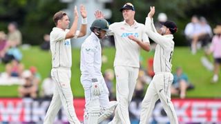 New Zealand celebrate taking a wicket in Test match against South Africa