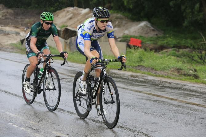 Travis Meyer (Orica GreenEdge) on the attack again and joined by Cyrille Gautier (Europcar)