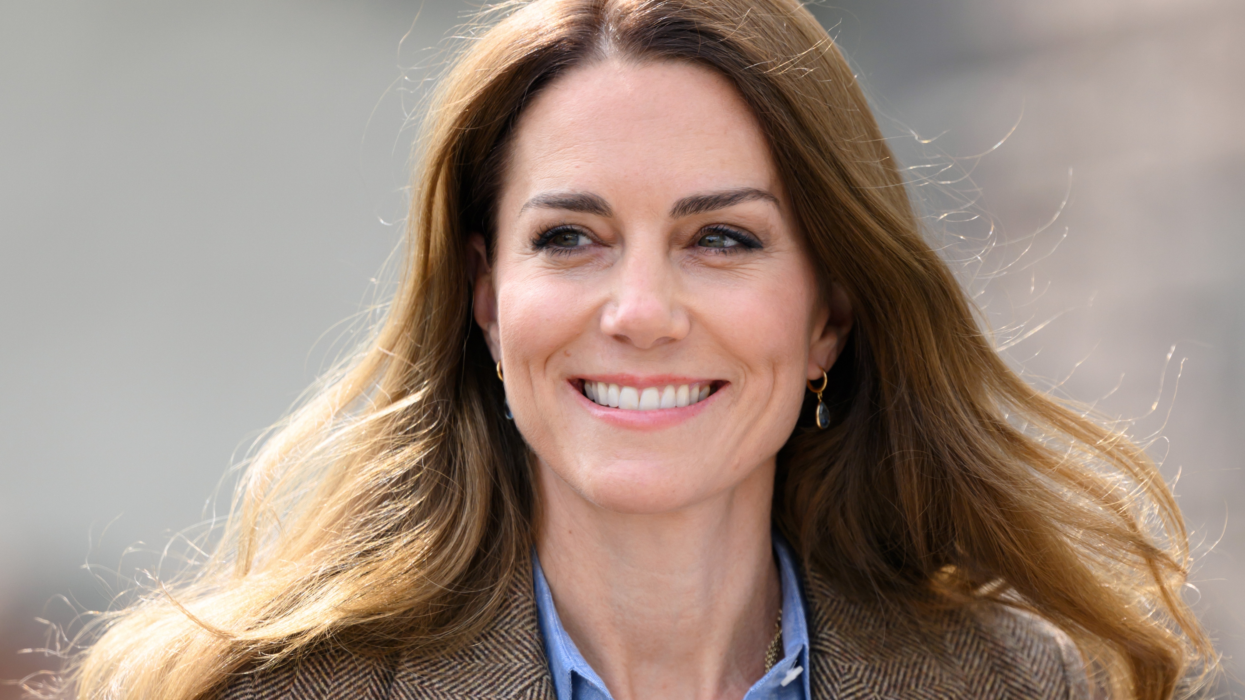Catherine, Princess of Wales smiles as she visits Aros Hall, a local community hub on April 29, 2025