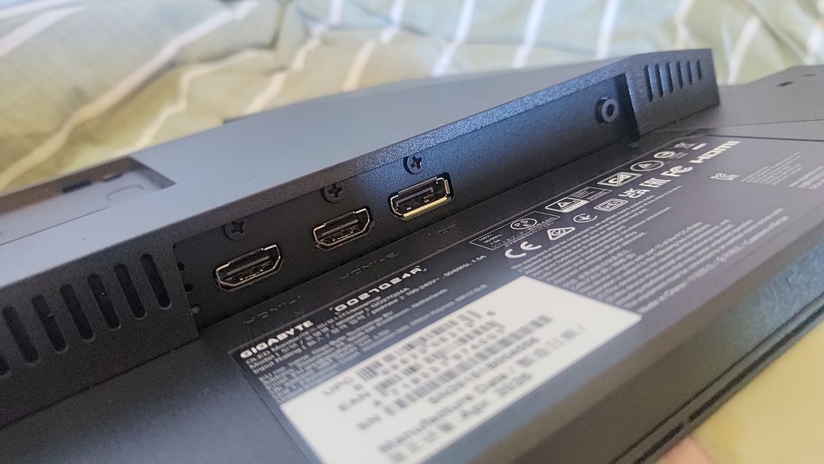 The rear ports of a Gigabyte GO27Q24A monitor