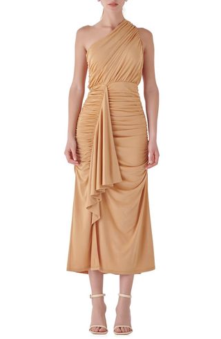 One-Shoulder Draped Midi Dress