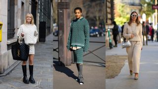 A composite of street style influencers showing winter outfit ideas knitted coord
