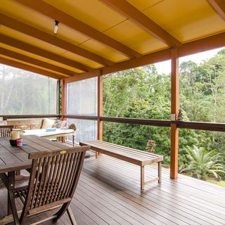 hideway with wooden floor and forest view