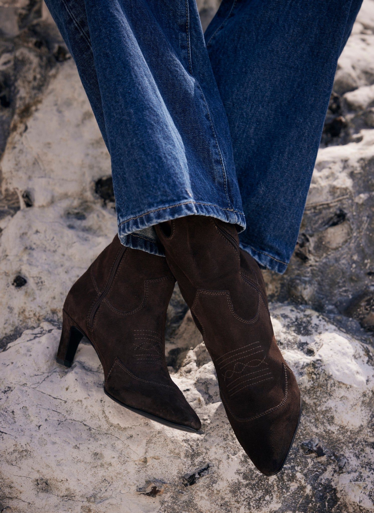 Brown Suede Western Ankle Boots